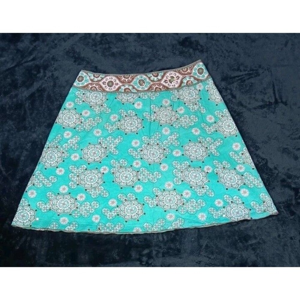 New York & Company Y2K A Line Skirt 14 Teal Medallion Lined Sequin Folk Artsy